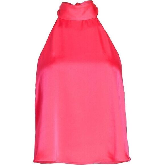 NEW $198 Favorite Daughter Take a Bow Pink Satin Silky Halter Tank Size Large - Picture 4 of 7